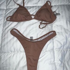 SHEIN Brown Ribbed Bikini Set